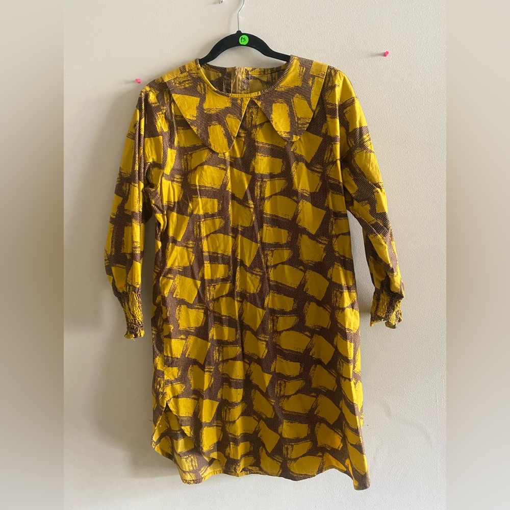 Ankara Yellow and Brown Patterned Dress Size L